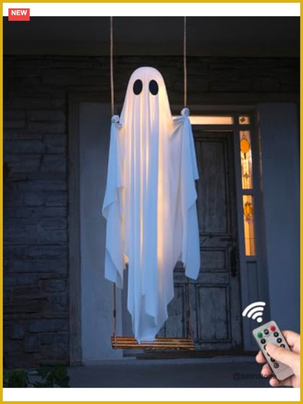 5FT Hanging Swing Ghost Halloween Decoration with Remote LED String Lights